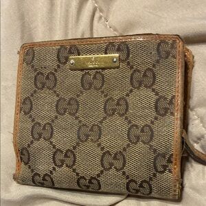 Gucci Tan and Brown GG Canvas Wallet